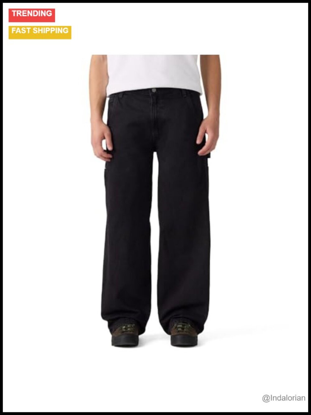 Men's Baggy Utility Jeans Wide Leg Non-Stretch Cotton Denim